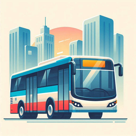 City bus on the background of skyscrapers. Vector illustration.