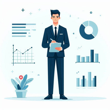 Businessman with clipboard. Vector illustration in flat style. Business concept.の写真素材