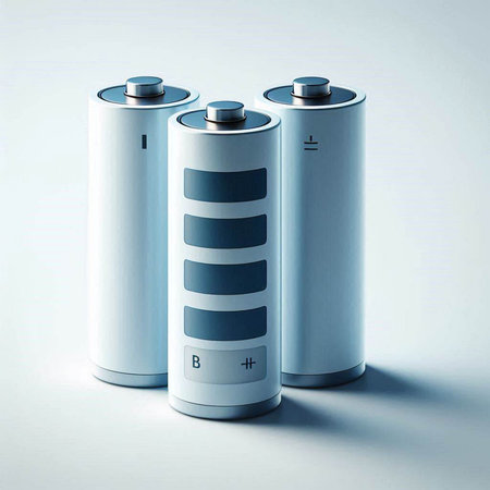 3d render of a battery on a white background with a shadow