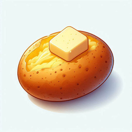 Illustration of a fresh baked bread with butter on a white backgroundの写真素材