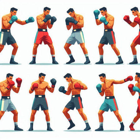 Set of cartoon boxer in different poses. Vector illustration in flat style.の写真素材