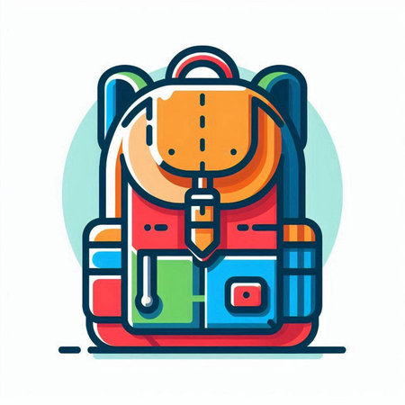 Backpack icon. Vector illustration in flat style. Isolated on white background.の写真素材