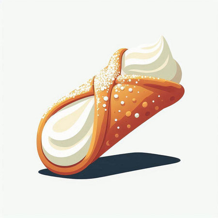 Illustration of a sweet roll with whipped cream on a white backgroundの写真素材