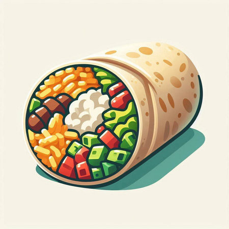 Illustration of a roll with rice and vegetables. Vector illustration.の写真素材