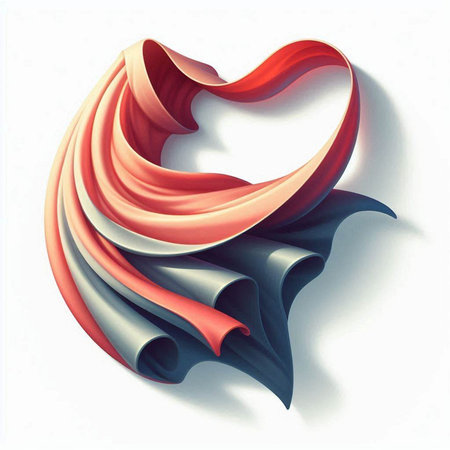 3d illustration of a heart made of curved sheets of paper.の写真素材