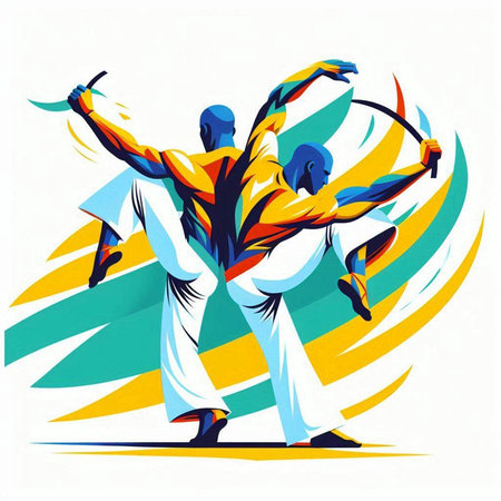 Vector illustration of a pair of karate fighters on a white backgroundの写真素材