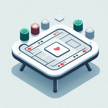 Isometric casino chip with hearts and chips. 3d vector illustration.