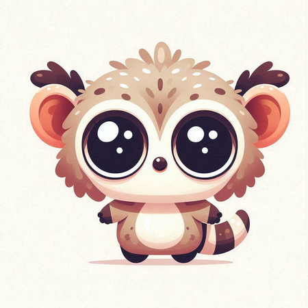 Cute cartoon baby monkey with big eyes. Vector illustration on white background.の写真素材