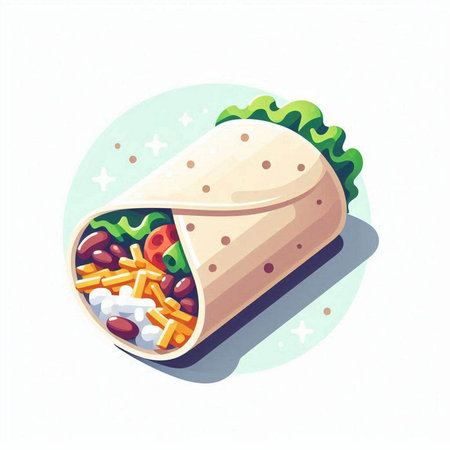 Tortilla with meat, vegetables and cheese. Vector illustration.の写真素材