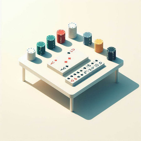 Casino table with chips and cards. 3d render illustration.