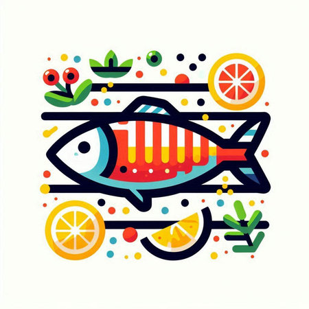Vector illustration of stylized fish on a white background. Colorful flat design.の写真素材