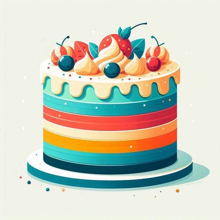 Cake with cream and berries. Vector illustration in retro style.