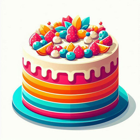 Birthday cake with berries on a white background. Vector illustration.
