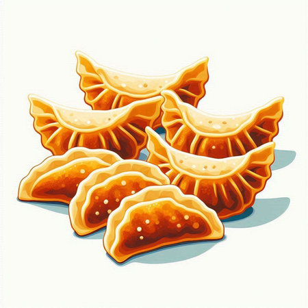 Illustration of a set of delicious fried dumplings with fillingの写真素材