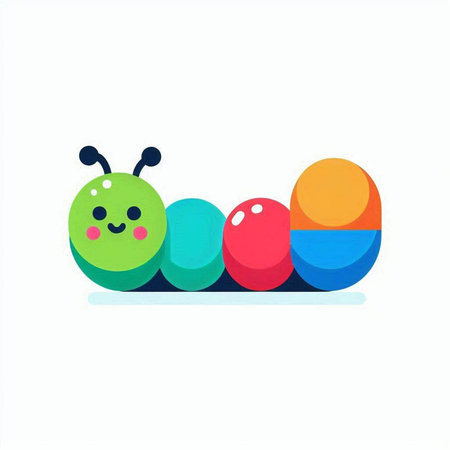 Cute cartoon caterpillar isolated on a white background. Vector illustration.の写真素材