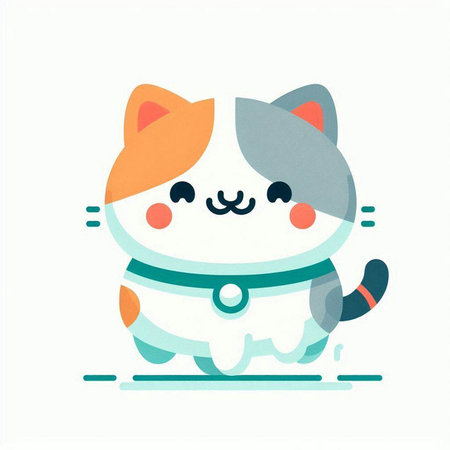 Cute cartoon cat on a white background. Vector illustration in flat style.の写真素材