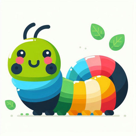 Cute cartoon caterpillar on white background. Vector illustration for your designの写真素材