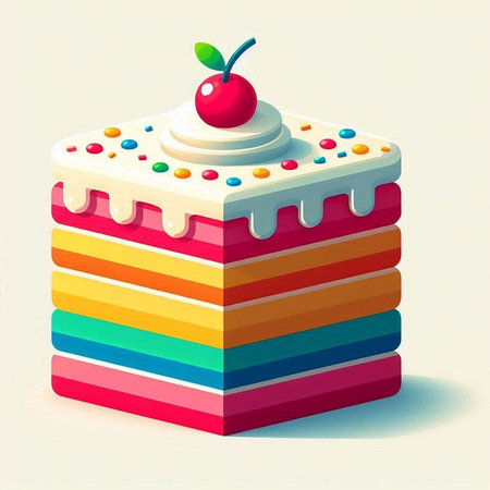 Illustration of a rainbow cake with cherry on top - vector illustration