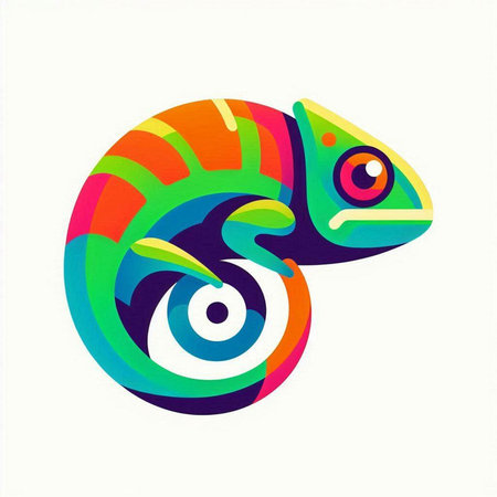Colorful chameleon on a white background. Vector illustration.の写真素材