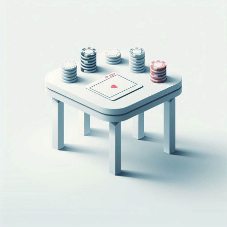 poker table with cards and chips on white background. 3d illustration