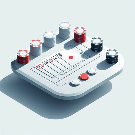 Casino table with red and white chips, 3d render illustration