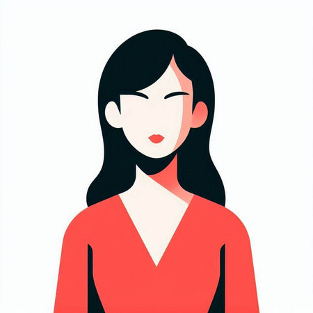 Young woman in a red dress on a white background. Vector illustration.
