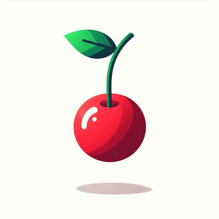 Cherry icon. Vector illustration of a red cherry on a white background.の写真素材
