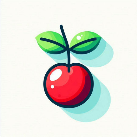 Cherry icon. Vector illustration of a red cherry on a white background.の写真素材