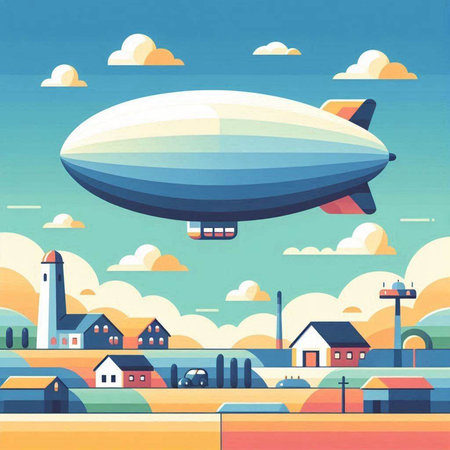 Airship in the sky. Vector illustration in flat cartoon style.の写真素材