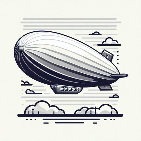 Vector illustration of a dirigible in retro style on white background.の写真素材