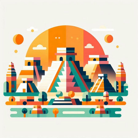 Colorful flat illustration of the famous landmarks of the United States.