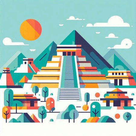 Vector illustration of the pyramids in the flat style. Travel and tourism.