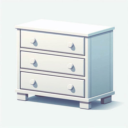 Illustration of a white chest of drawers on a light background