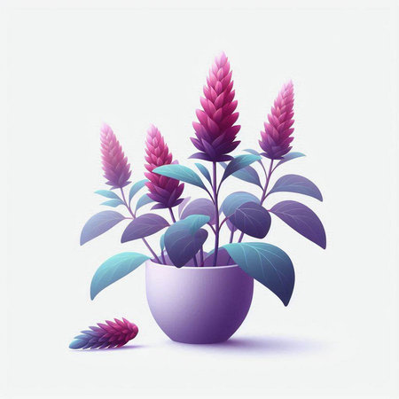 Illustration of purple amaranth plant in pot on white background