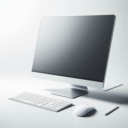 Desktop computer with keyboard and mouse on white background. 3d rendering