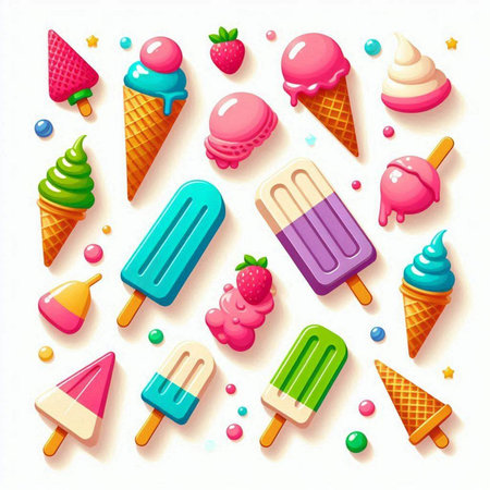Set of ice creams in different colors and flavors. Vector illustration
