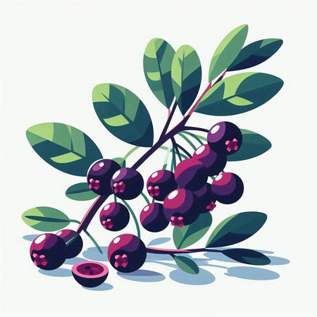Branch of black currant with berries and leaves. Vector illustration.
