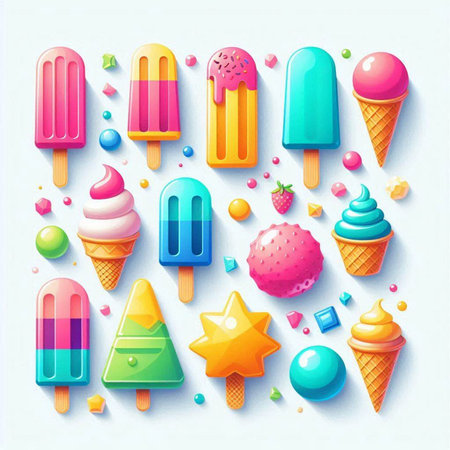 Ice cream set. Colorful ice creams. Vector illustration.の写真素材
