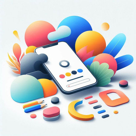 Smart phone with cloud and colorful background. Vector illustration. Eps 10.