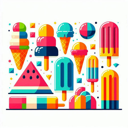 Colorful Ice Cream Set. Vector Illustration on White Background.