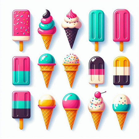 Ice cream icon set. Vector illustration of ice cream on stick.の写真素材