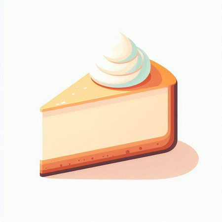Illustration of a piece of cake with cream on a white background