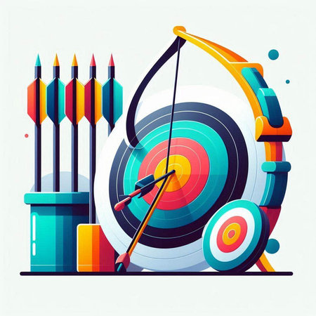 Archery target with arrows in flat style. Colorful vector illustration.