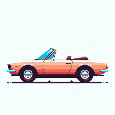 Retro car on the road. Vector illustration in flat style.