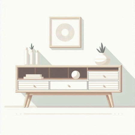 Modern living room interior design. Vector illustration in flat cartoon style.