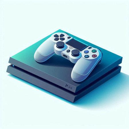 Gamepad in a blue box on a light background. 3d rendering