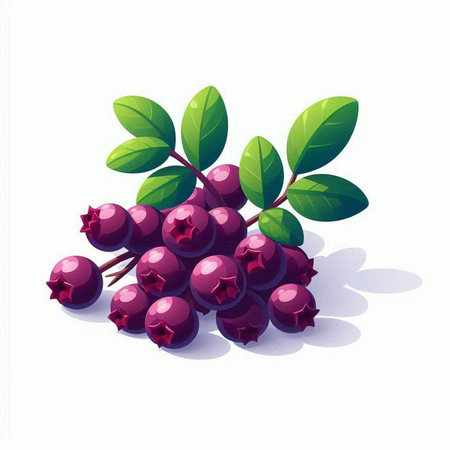 Blueberries with green leaves on a white background. Vector illustration.