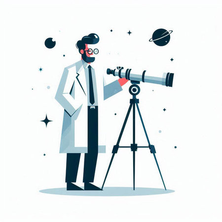 Scientist with telescope on a white background. Vector illustration in flat style.