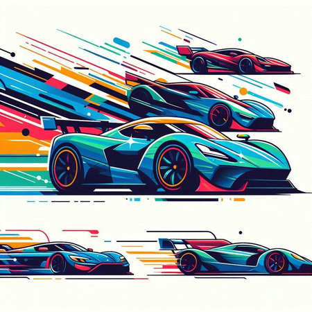 Futuristic sport car on the background of colorful stripes. Vector illustration