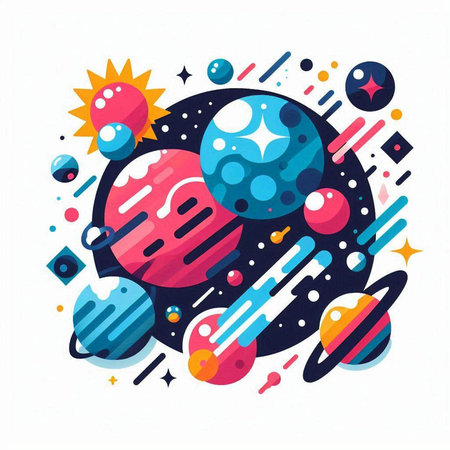 Colorful abstract vector illustration of a planet with stars and planets.